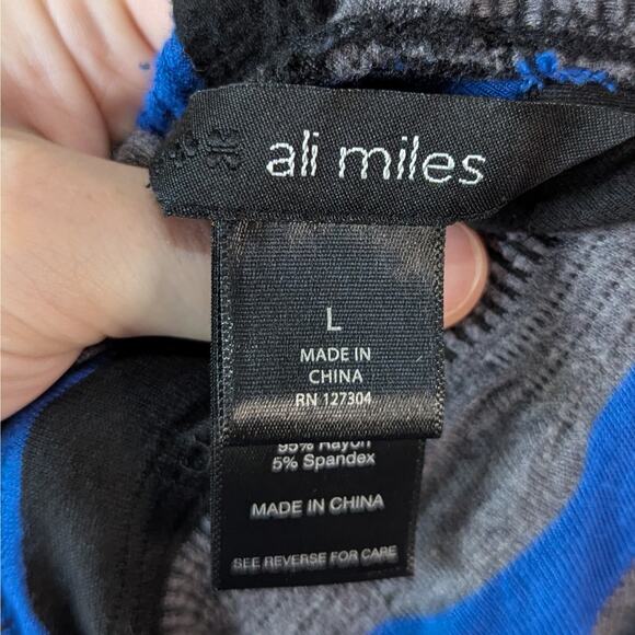 Ali Miles Blue Gray Striped Asymmetrical Cowl Neck Pocket Tunic Size Large - Picture 8 of 11